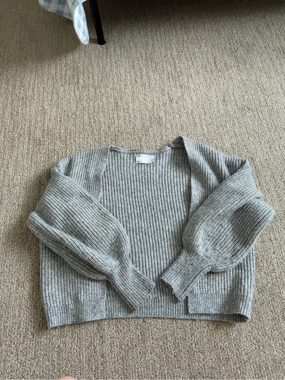ASOS Gray Ribbed Open-Front Cardigan with Balloon Sleeves
